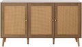 Bestmobilier - Goto - Buffet Bas - Effet Bois et cannage - 3 Portes - 140 cm, Bois