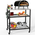 Support de four à pizza d'extérieur pour barbecue - Table de four à pizza en acier inoxydable - Table sur roulettes