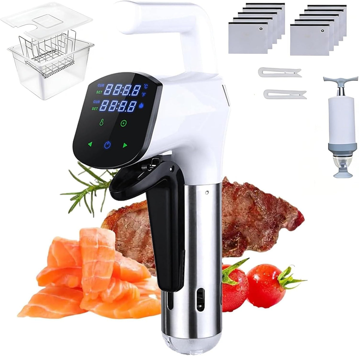 Cuiseur sous vide, Circulateur d'immersion intelligent 1100 W avec écran LED, kit complet avec réservoir d'eau de 11 L, pompe à vide