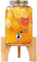 Fontaine À Eau/Boissons pour Fêtes, avec Support en Bois, Pichet À Thé Glacé, Limonade Et Jus De Fruits, en Plastique, 4 L.