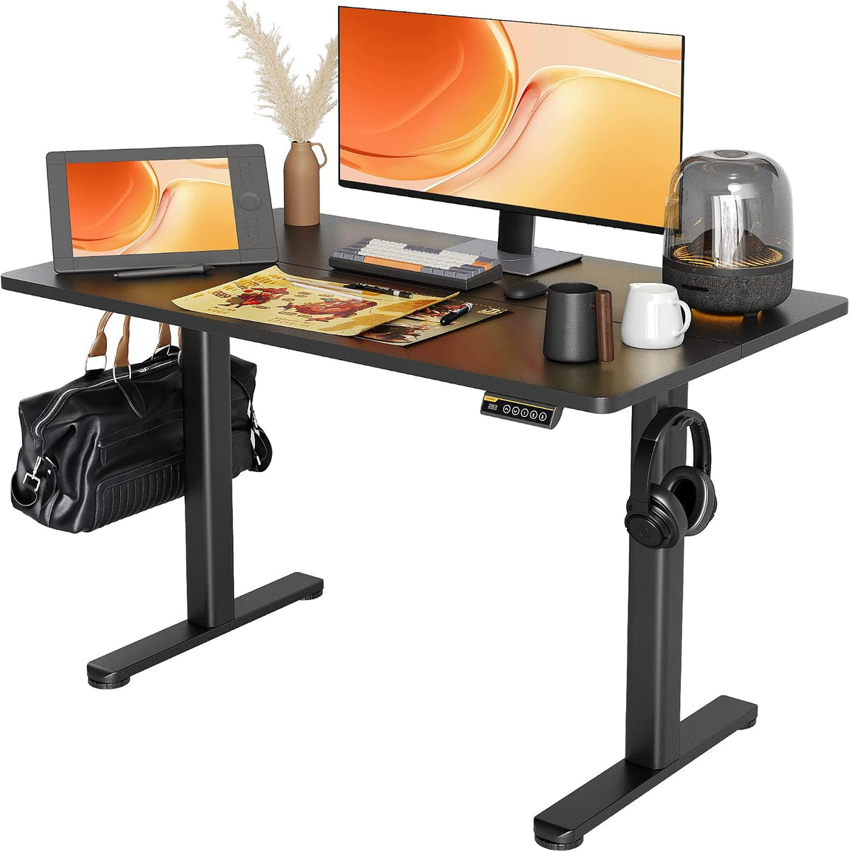 Claiks Bureau électrique Debout réglable en Hauteur 120 x 60 cm avec Gestion des câbles et Fonction mémoire et Protection Contre Les collisions Noir