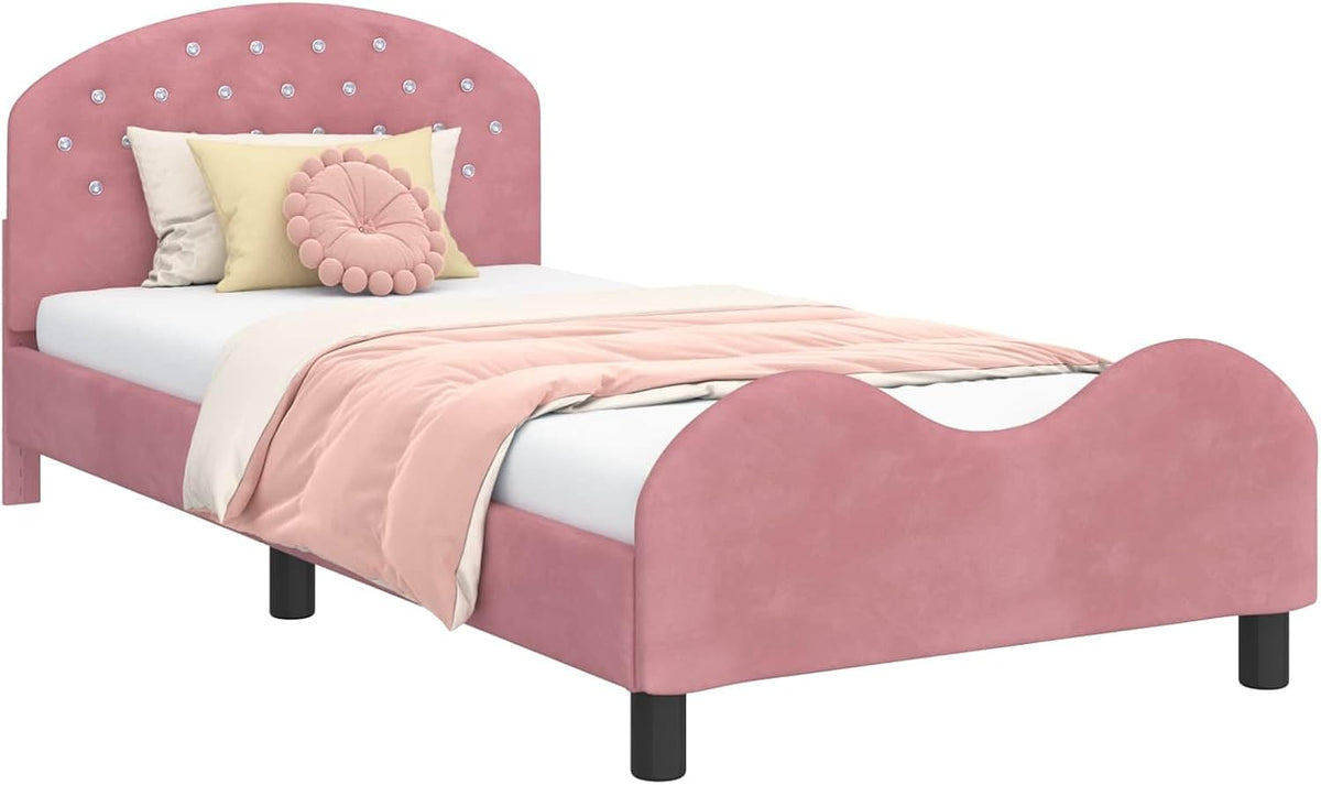 vidaXL Cadre de lit pour Enfants avec tête de lit Rose 90 x 190 cm, Mobilier de Chambre, Forme rectangulaire, Style Moderne