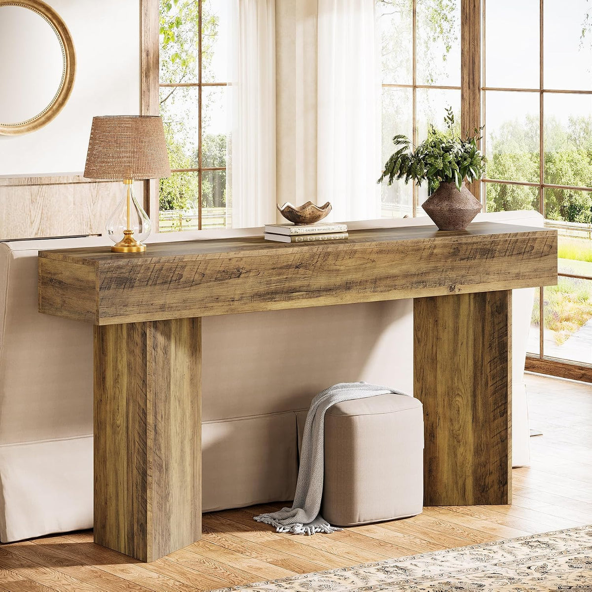 Tribesigns Table console 160 cm, étroite, longue, pour canapé, entrée, couloir, foyer et salon, moderne, marron