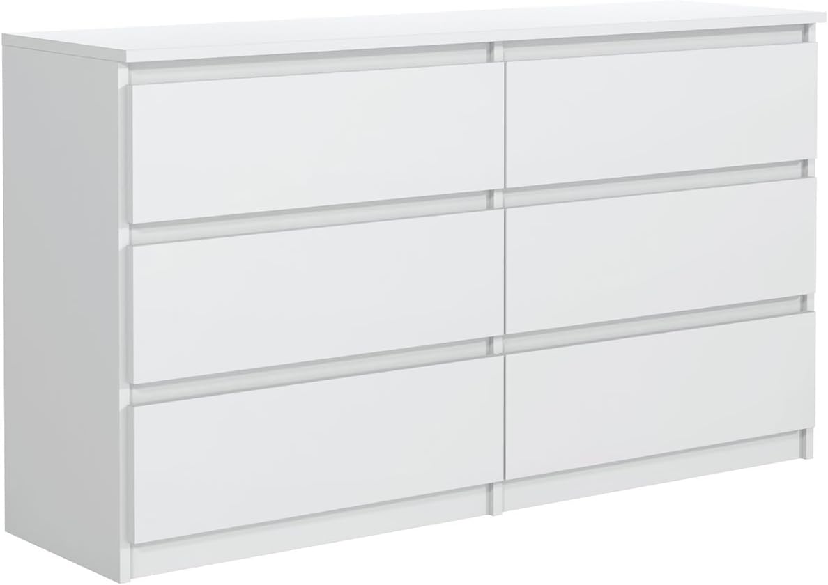 Commode 6 Tiroirs Blanc 120 cm - Design Minimaliste - 120 x 39 x 78,5 cm - Meuble de Rangement Spacieux pour Chambre, Salon ou Bureau