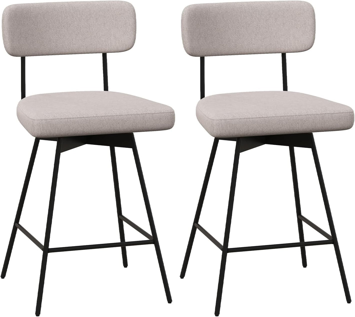 COSTWAY Tabourets de Bar Pivotants Lot de 2, Chaise de Bar Lin avec Repose-Pieds, Hauteur d'Assie 63,5 cm, Chaise Haute Bar Rembourée pour Cuisine