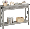 Table console en bois avec 2 Tiroirs, Meuble d'entrée à 2 Niveaux avec Étagères de Rangement