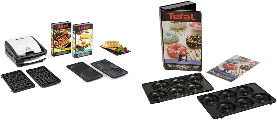 Tefal Croque gaufres et sandwiches, 2 jeux de plaques inclus, Rangement facile & Coffret Snack Collection de 2 plaques beignets + livre de recettes