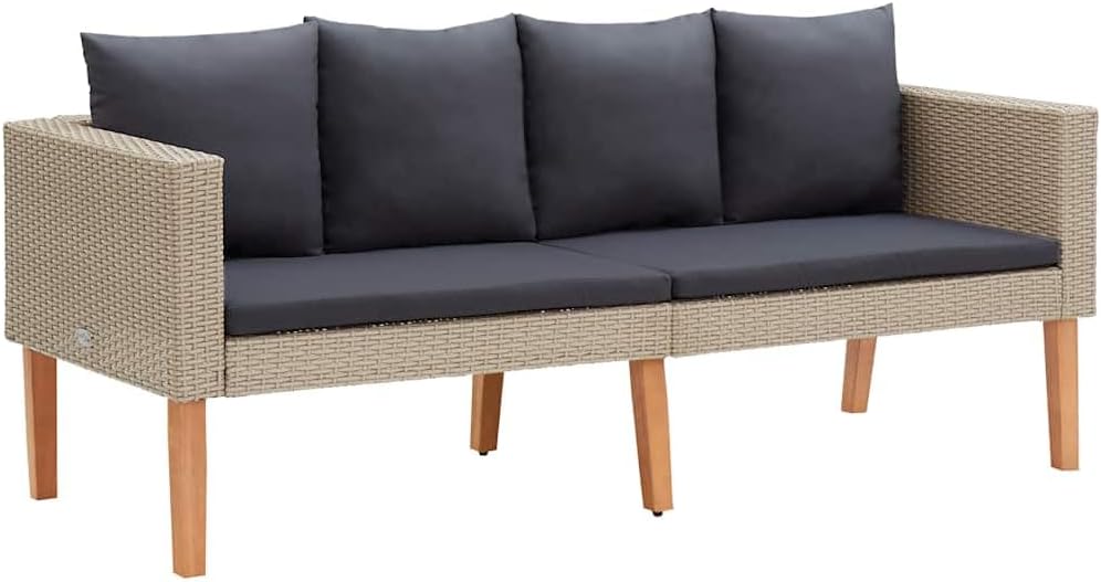 vidaXL Canapé de Jardin à 2 Places avec Coussins Salon de Jardin Mobilier de Patio Mobilier d'Extérieur Meubles de Terrasse Résine Tressée Beige