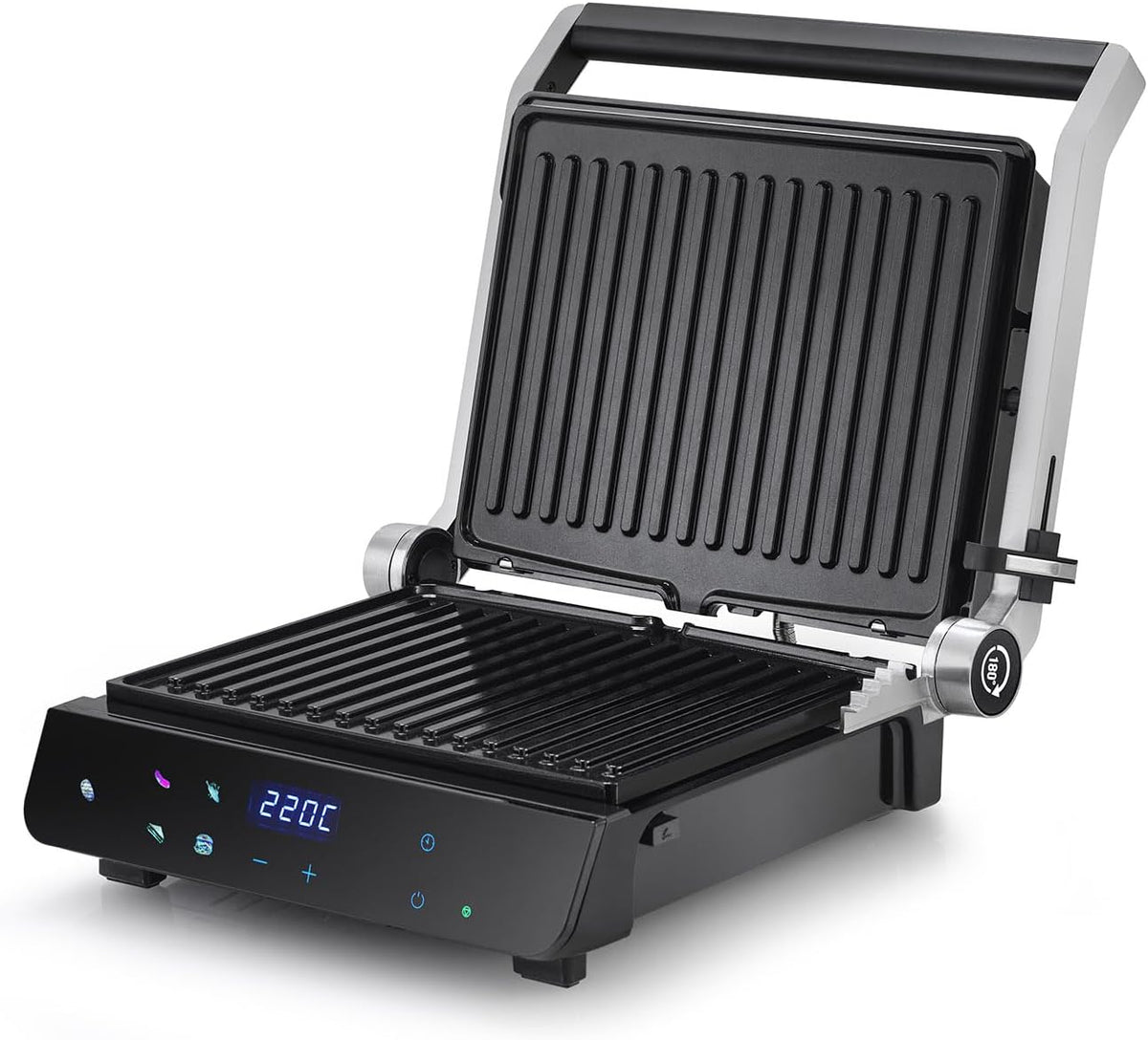 Eurel Grill Électrique NG94, Plancha Électrique 2000W, Grill Panini avec Capteur Intelligent, Ouverture 180°, Cuisson Réglable, Plaques Amovibles