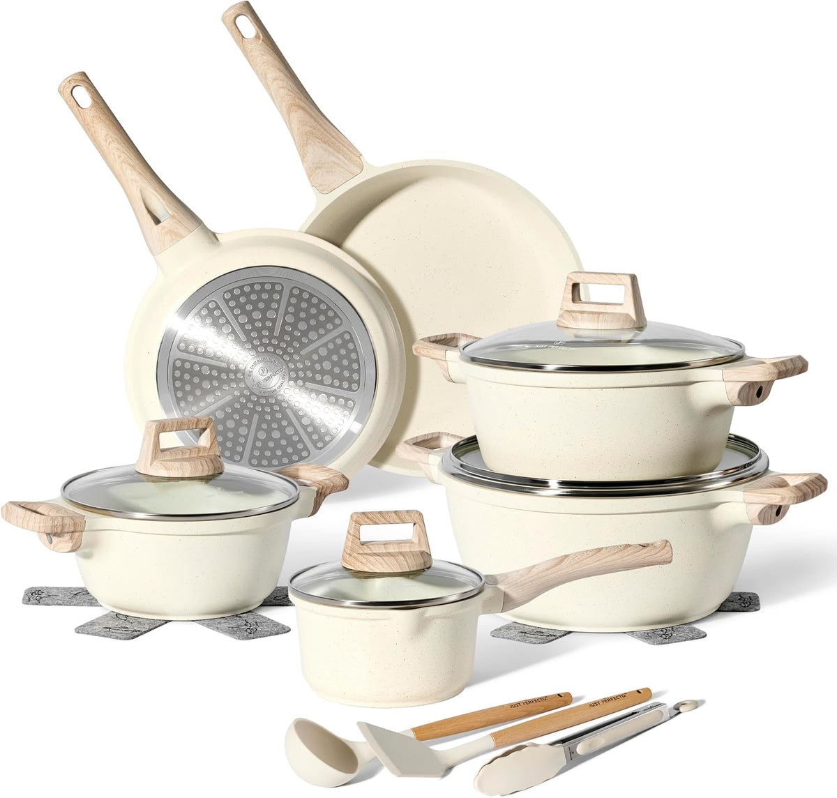 JUST PERFECTO Batterie de cuisine induction - set de casseroles tout feux avec couvercle en verre - lot avec des poêles anti adhesive