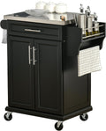HOMCOM Dessert Cuisine desserte à roulettes îlot Central Cuisine avec Plateau en Acier INOX, étagère réglable, tiroir, Porte-épices, Porte-Couteaux