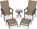 GIANTEX Ensemble de Salon de Jardin, 2 Chaises Adirondack en Teslin avec 2 Repose-Pieds, Table d'Extérieur, Cadre en Métal