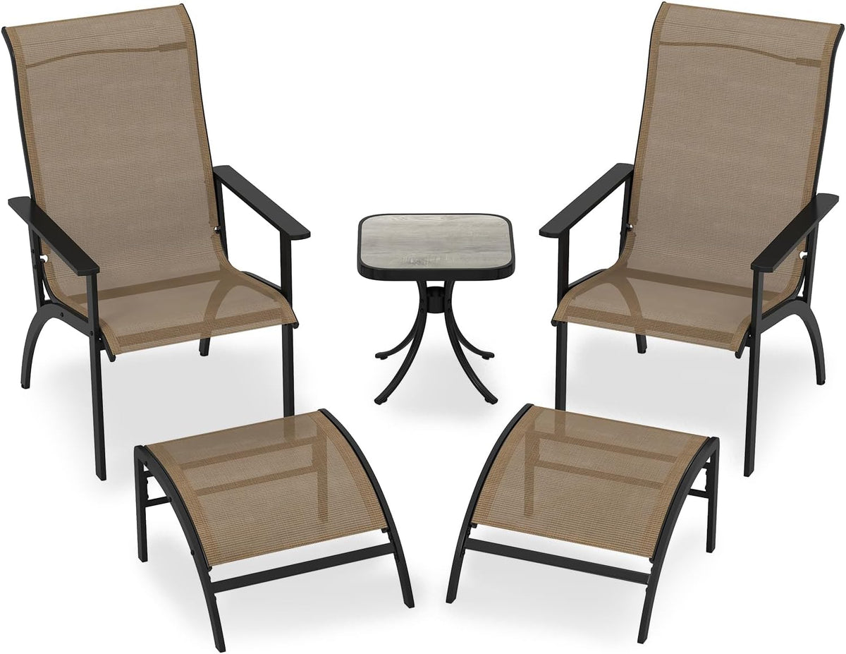 GIANTEX Ensemble de Salon de Jardin, 2 Chaises Adirondack en Teslin avec 2 Repose-Pieds, Table d'Extérieur, Cadre en Métal
