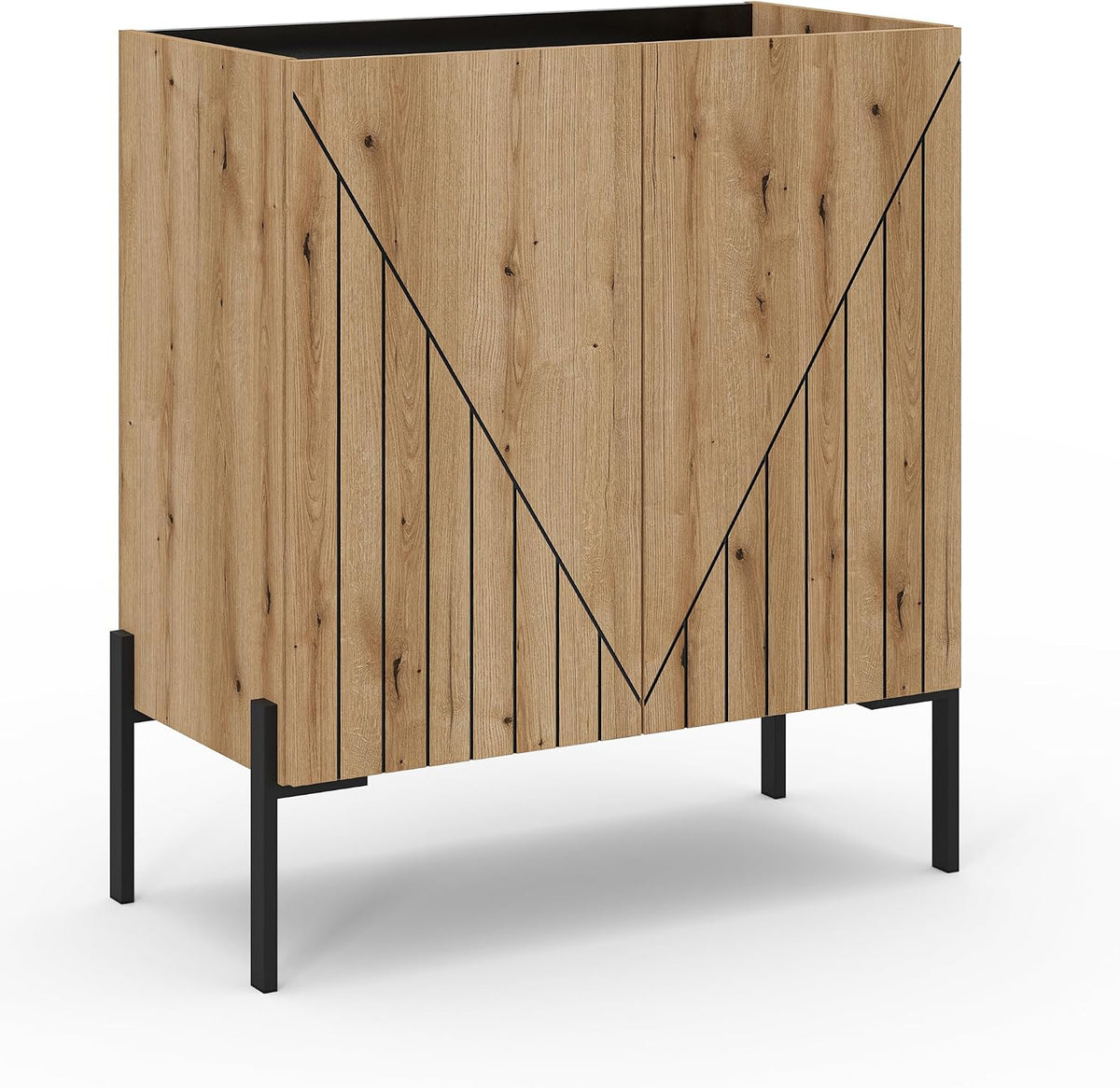 xonox.Home Commode Neo 80 x 91 x 40 cm dans Le Corps et l'avant Imitation chêne Evoke et Accents Noirs, Meuble Bas Buffet, Basic & Naturel