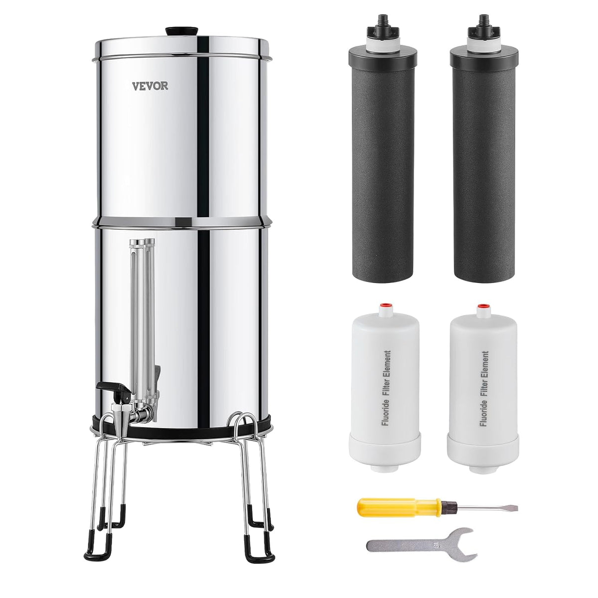 VEVOR Système de Filtration d'Eau par Gravité 7,5 L, Filtre à Eau par Gravité Réduction du Plomb et jusqu'à 99% du Chlore, Inox 304