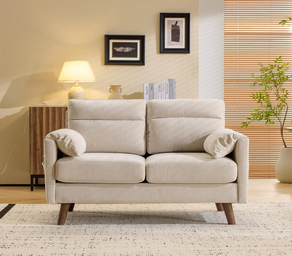 Bonnlo Canapé avec Accoudoir à Oreilles d'Éléphant, Fauteuil 2 Places, Sofa Rembourré en Faux Lin, Meuble avec Poche latérale, pour Salon, Bureau
