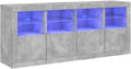 vidaXL Buffet avec lumières LED gris béton 163x37x67 cm