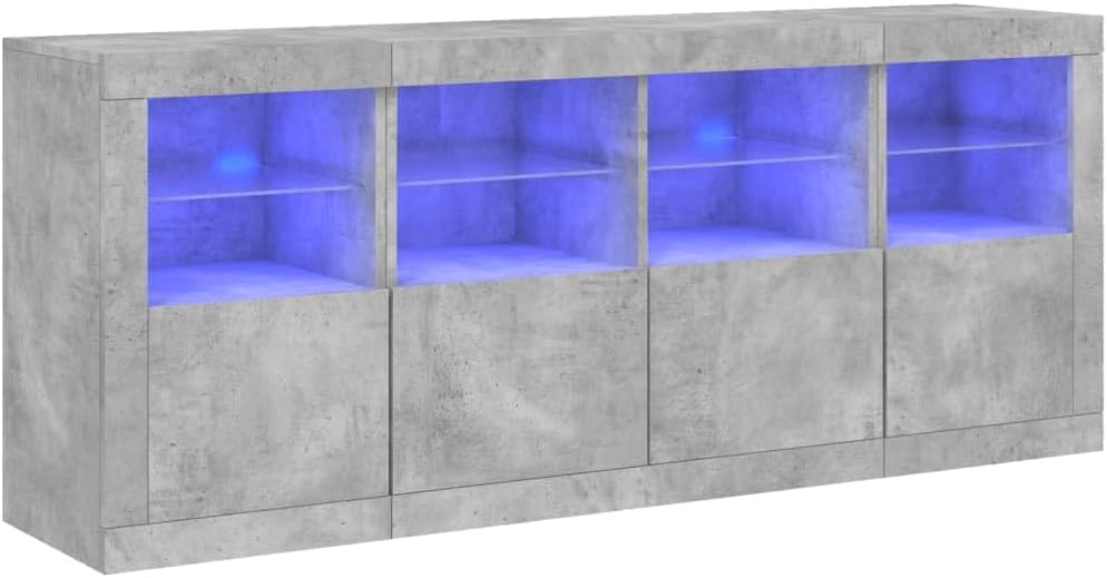 vidaXL Buffet avec lumières LED gris béton 163x37x67 cm