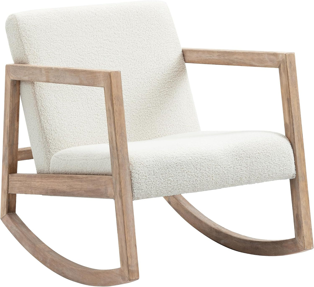 HOMCOM Fauteuil à Bascule Fauteuil Allaitement Rocking Chair en Tissu Effet Laine bouclée avec Pieds en Bois Massif d'hévéa