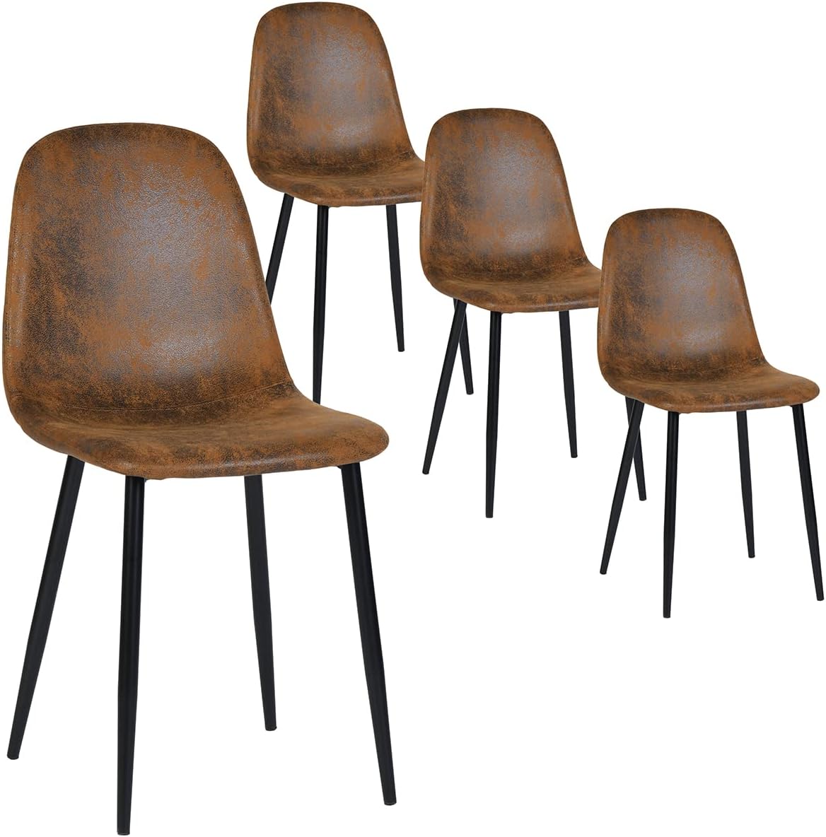 FurnitureR Lot de 4 chaises de Salle à Manger en suédine - Style scandinave Vintage - pour Cuisine, Salle à Manger (Marron)