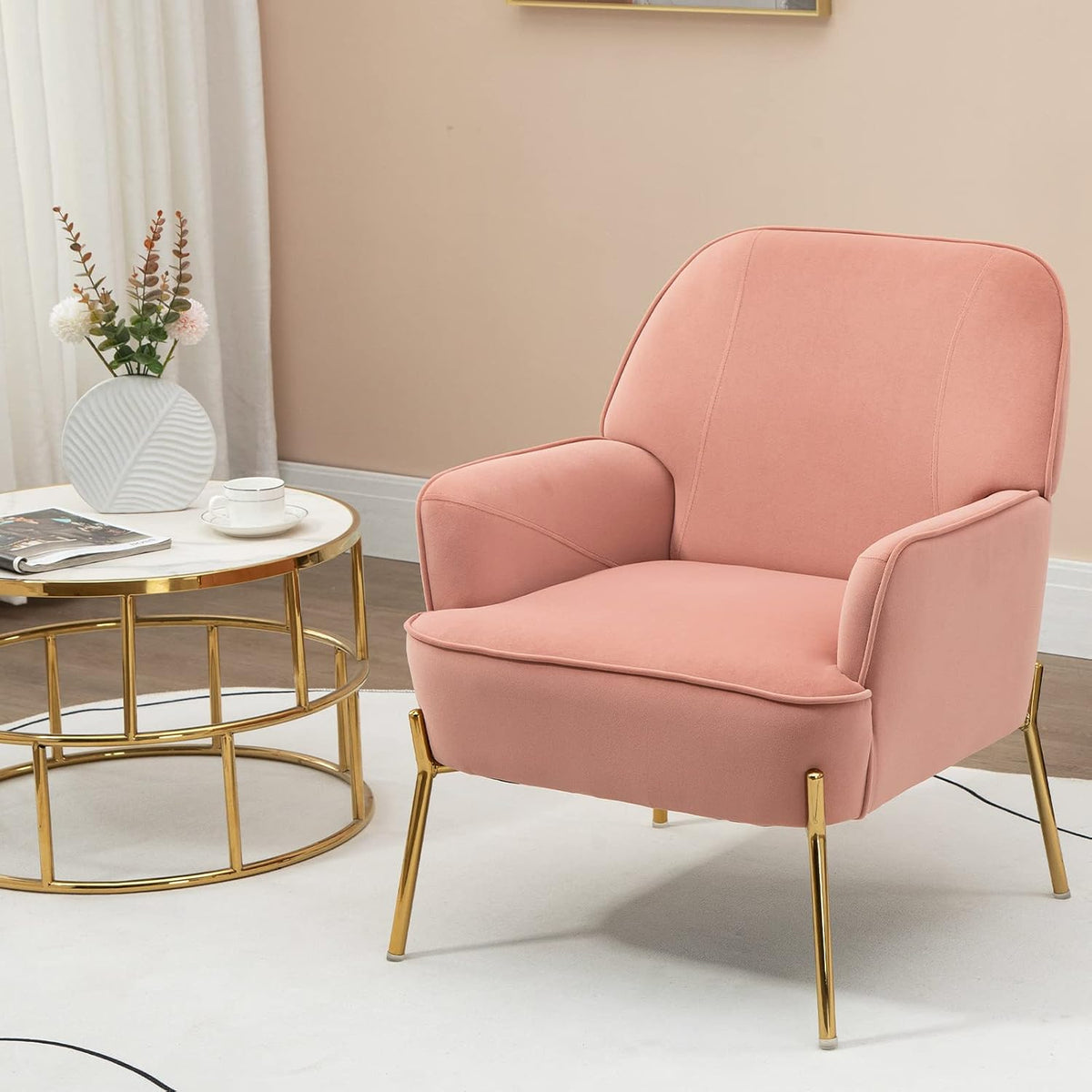 Fiximaster Fauteuil de Salon en Velours avec accoudoirs, Fauteuil rembourré Confortable pour Chambre et Salon