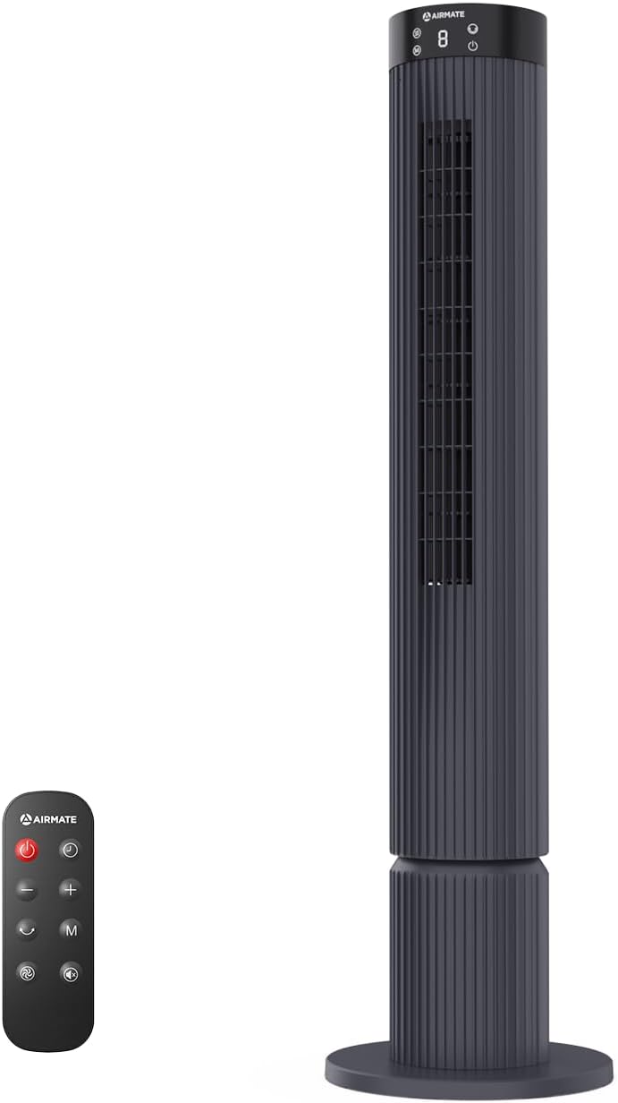 Airmate Ventilateur Colonne, 12 Vitesses de Vent, Ventilateur Silencieux Vitesse 10m/s Ventilateurs Tour Pour Chambre, 3 Modes/Minuterie 12 Heures