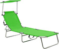 Chaise longue pliante avec auvent vert pomme, dossier réglable, acier revêtu par pulvérisation, pliable et léger, résistant aux intempéries