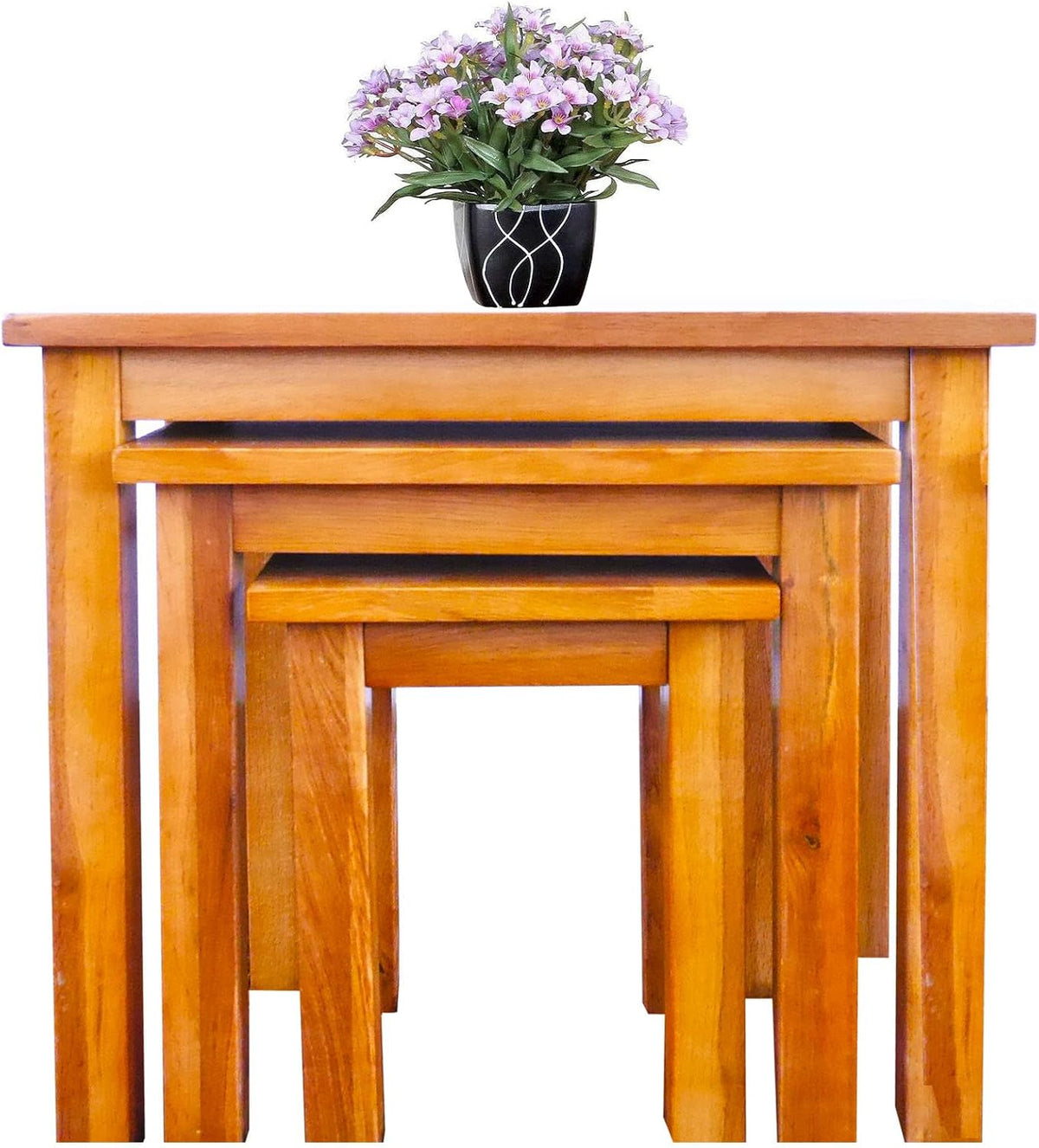 Aurotrice Nest of Tables OAK Solid Nesting 3 Tables Coffee Table Small Wooden Side/End/Lamp/Nesting Tables for Living Room