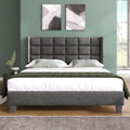 Temdlerpp Lit capitonné Adulte 140x200cm Lit Double rembourré en Lin avec Tête de lit Haute et Sommier à Lattes - Gris