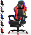 Devoko Chaise Gaming LED avec Massage, Repose-Pieds, Appui-tête et Hauteur réglables, Fauteuil Ergonomique pour Gamer, Support Jusqu'à 180 kg