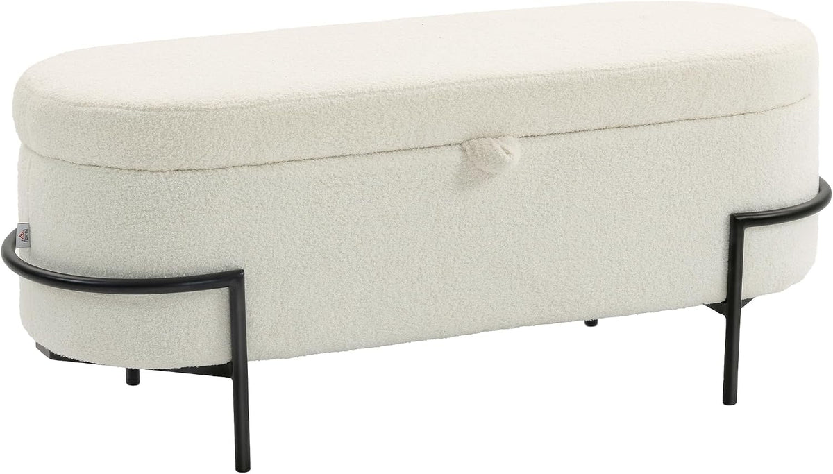 HOMCOM Banquette avec espace de rangement Coffre avec couvercle relevable, aspect polaire, banquette rembourrée coffre avec pieds en acier