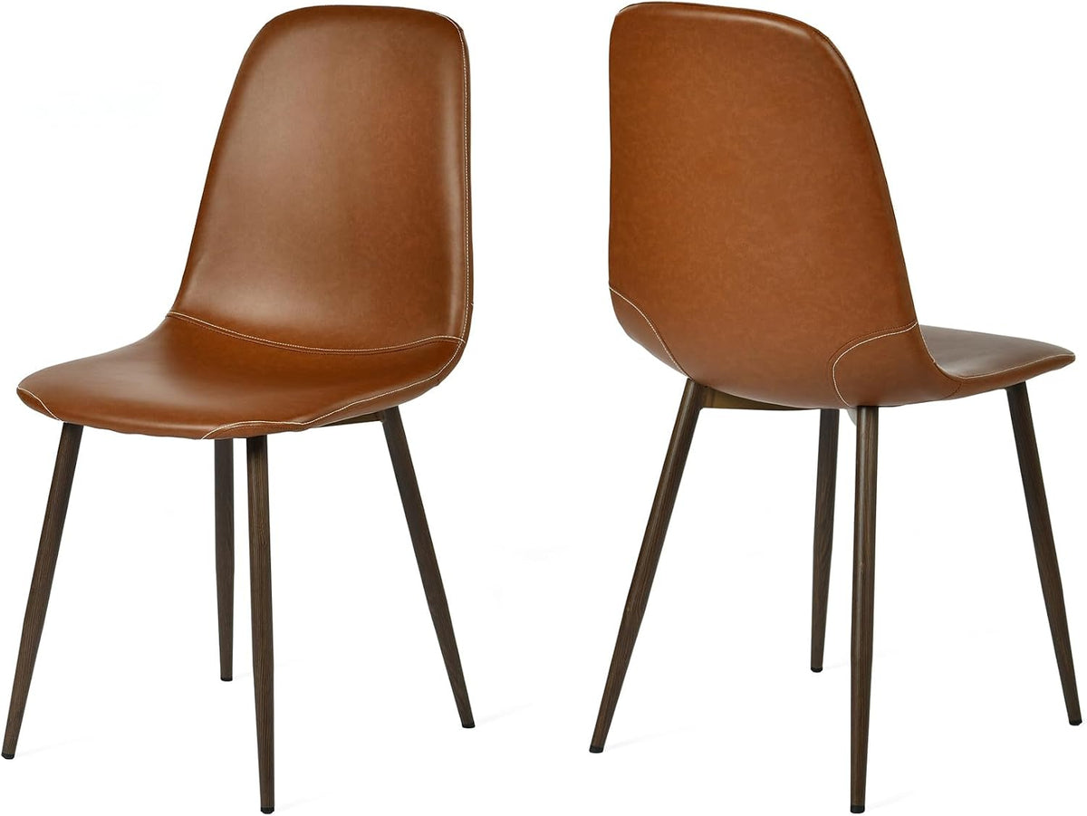 Meuble Cosy Chaises de Salle à Manger Lot de 2, Chaise de Cuisine Vintage Rembourrée en PU, Pieds en Métal, Jusqu'à 120 kg, Marron
