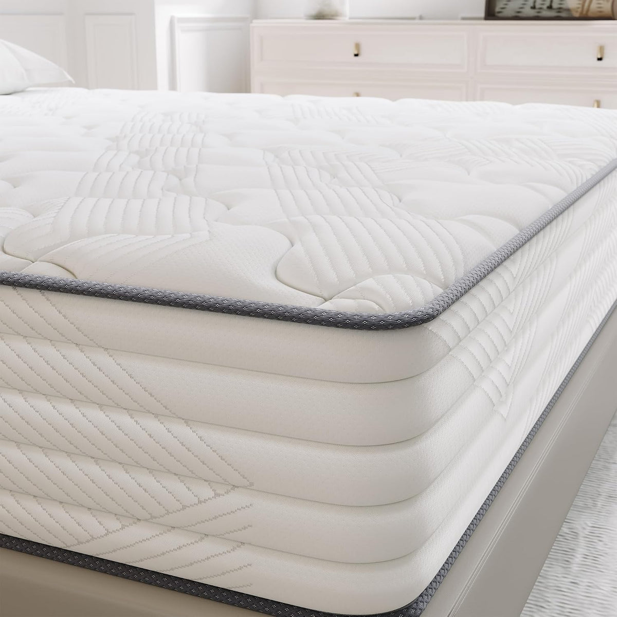 TXO Matelas 140x200 25 cm Épaisseur, Hybride Matelas à Ressorts ensachés, Durable et Antistatique Moyenne Ferme H3 Matelas en Design Ergonomique