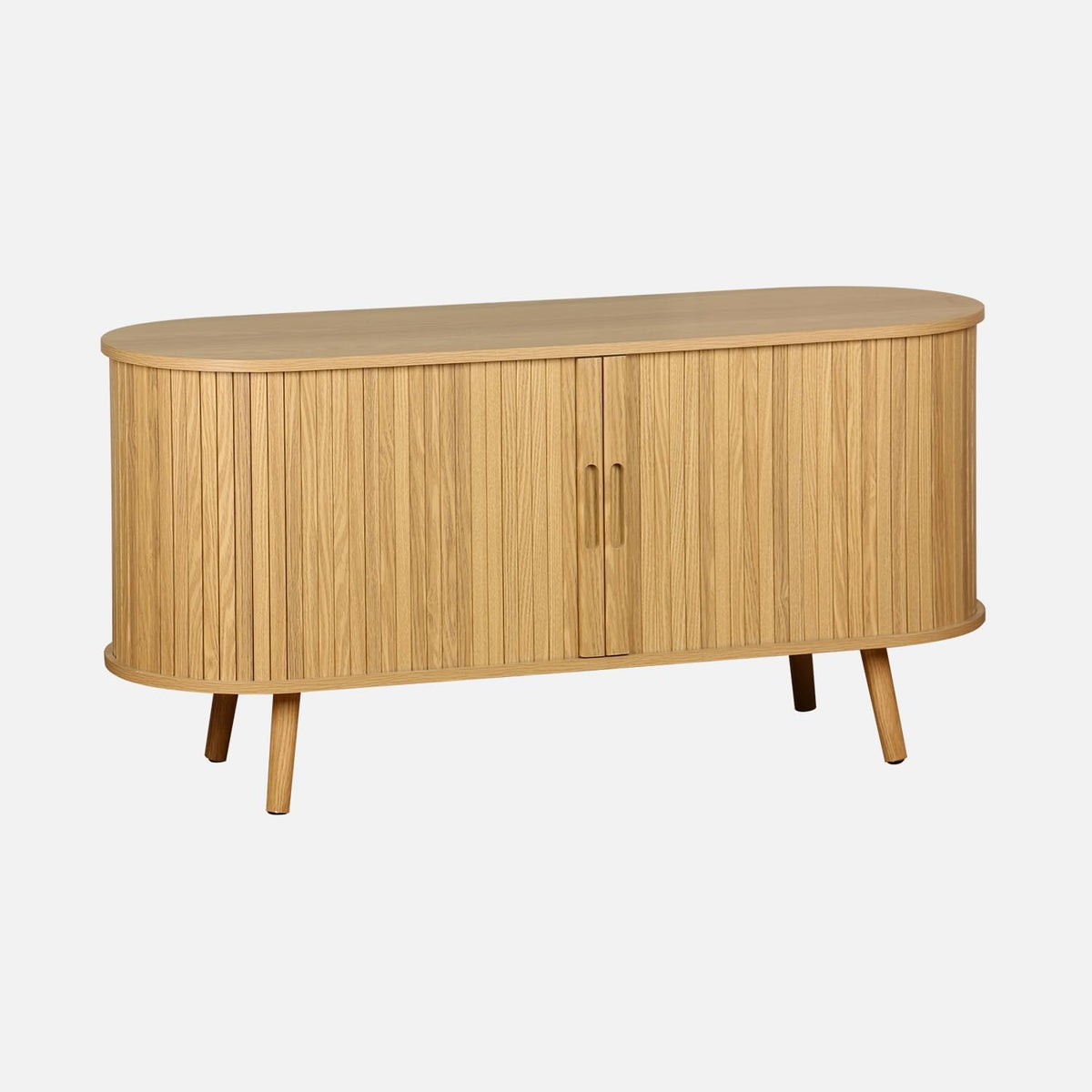 sweeek - Meuble TV scandinave 2 Portes coulissantes. 4 Compartiments. décor Bois rainuré Naturel. L120 x 40 x 57 cm