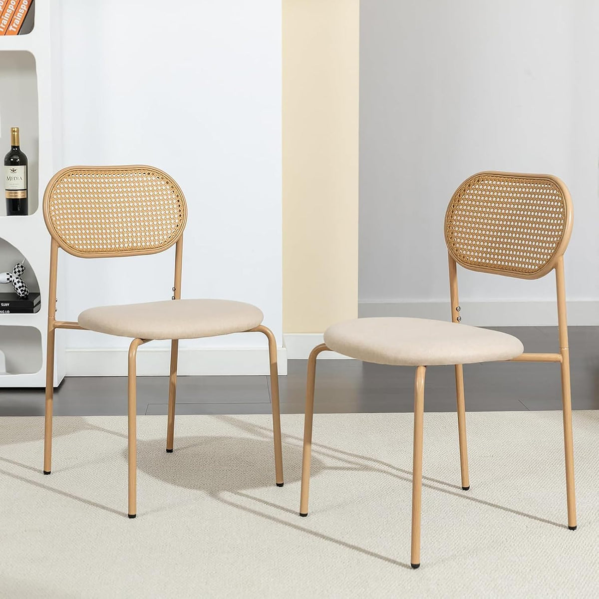 Fofetbfo Lot de 2 Chaises de Salle à Manger, Chaise Bois et Métal avec Dossier en Rotin et Velours Siège Rembourré