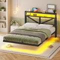 AOGLLATI Lit Flottant 140x190 avec Sommier en Métal, Cadre de Lit 140x190 LED 360° Réglable avec 3 Ports de Charge,2 Étagères de Rangement Ouvertes