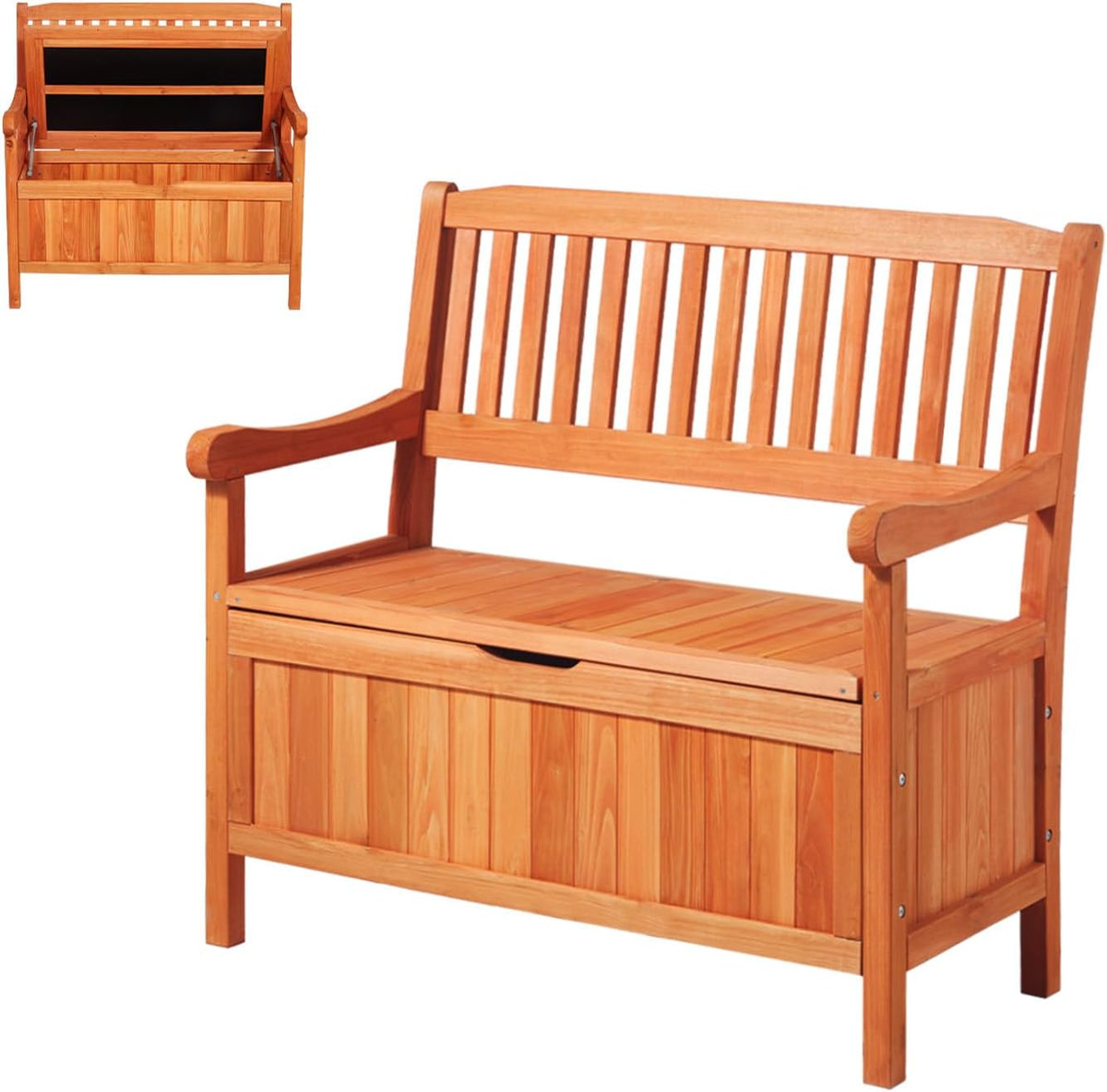 VEVOR Banc de Rangement Extérieur en Bois Coffre de Jardin 125 L Banc de Terrasse 2 en 1 avec Poignée Latérale, Capacité de Charge 319,8 kg