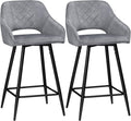 HOMCOM Lot de 2 Tabourets de Bar en Velours Chaises Bar Hautes Pieds en Métal Noir avec Repose-Pieds, accoudoirs Hauteur 67 cm - Gris