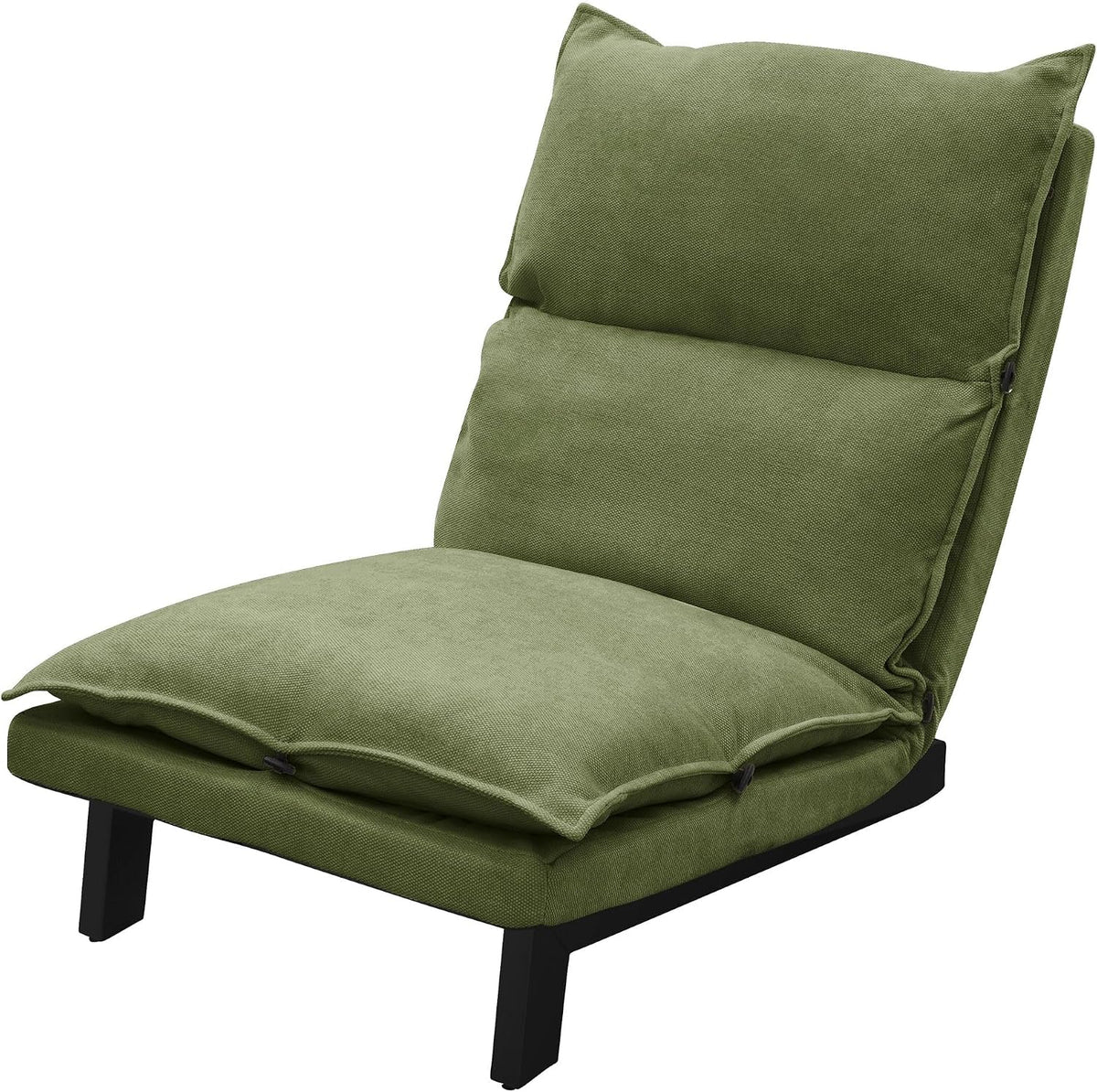 ML-Design Chaise de Sol Vert, Fauteuil Lounge de Relaxation Rembourré, Dossier Réglable, Housse Douce en Lin, Structure en Acier Robuste