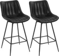 HOMCOM Set of 2 Swivel Bar Stools, High Kitchen Stools with Curved Backrest and Footrest, PU Upholstery, Steel Frame