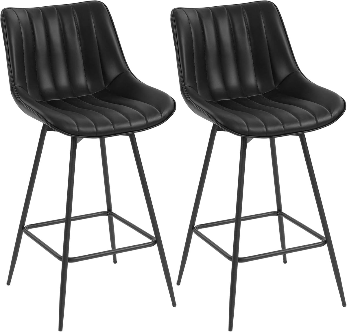 HOMCOM Set of 2 Swivel Bar Stools, High Kitchen Stools with Curved Backrest and Footrest, PU Upholstery, Steel Frame