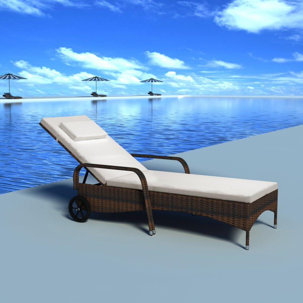 Festnight Bains de Soleil Chaise Longue avec Coussin 2 Roues Résine tressée Salons de Jardin