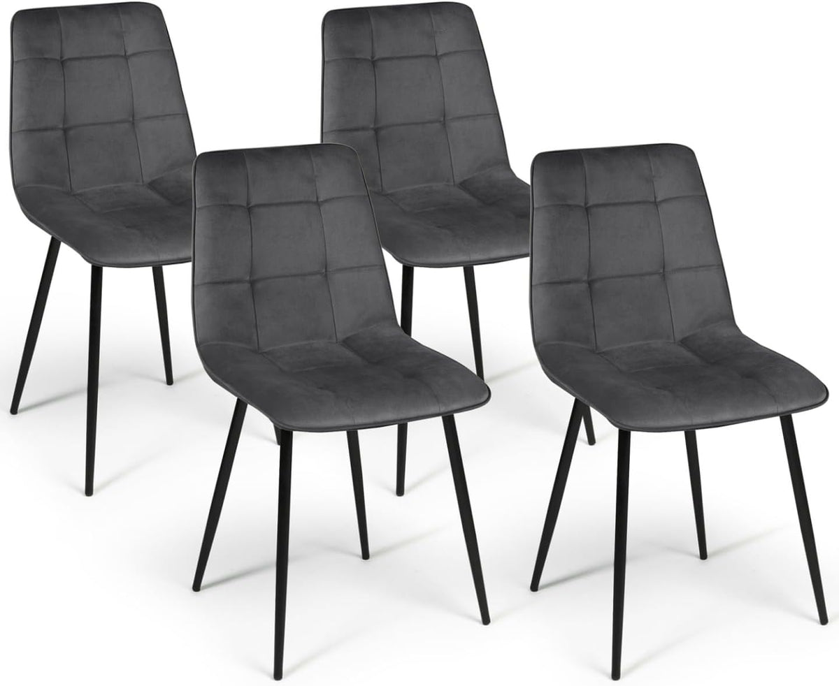 IDMarket - Lot de 4 chaises Mila en Velours Gris foncé pour Salle à Manger