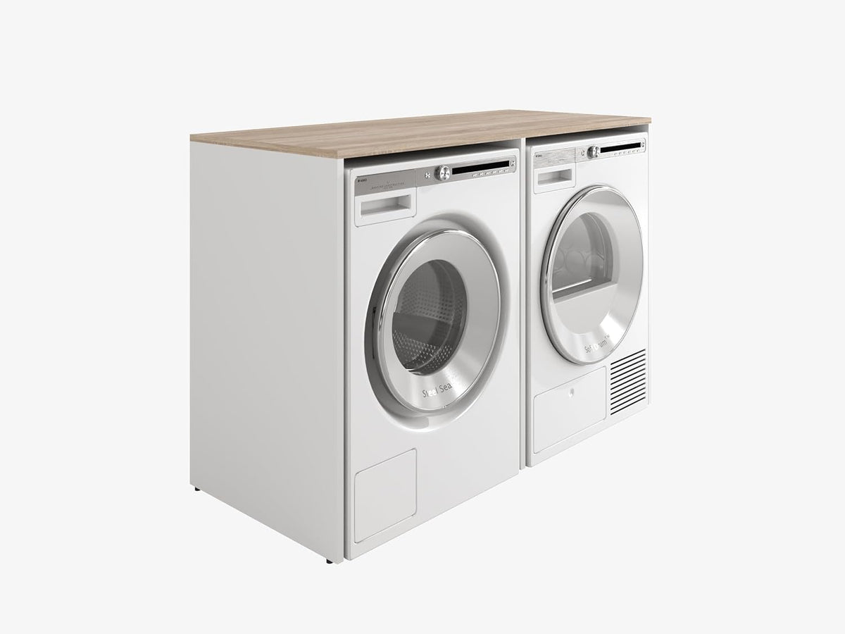 PLATAN ROOM Armoire pour machine à laver ou sèche-linge - Largeur : 130 cm - Profondeur : 65 cm - Blanc/chêne Sonoma