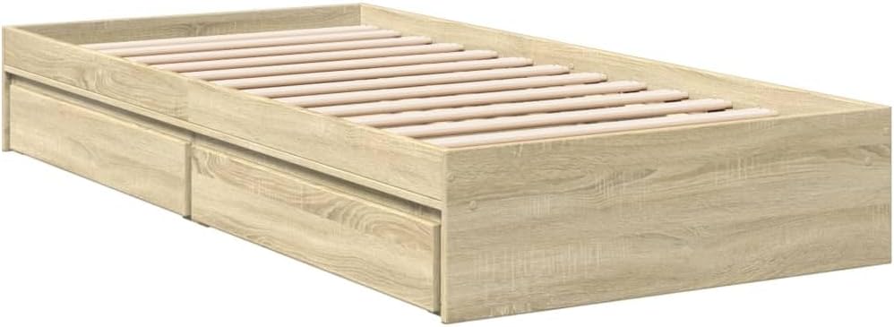 VidaXL Cadre de lit en chêne Sonoma 100x200 cm, Lit de rangement avec tiroirs, Meuble de chambre en bois ingénierie