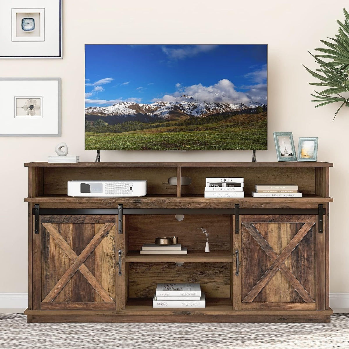 Merax Buffet de Cuisine - Design Industriel - Meuble de Rangement avec 2 Portes coulissantes et étagère réglable
