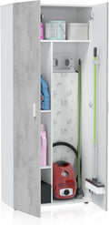 Habitdesign Armoire multifonction 2 portes et 3 étagères, 182 x 80 x 37 cm (H x l x P) Blanc « Artik » et gris ciment
