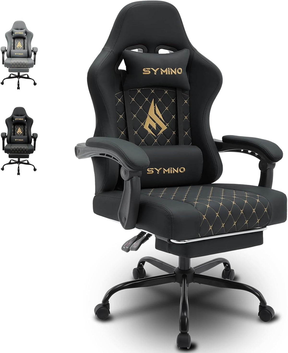 Symino Chaise de Gamer Ergonomique, Chaise Gaming avec Soutien Lombaire Repose-Pieds