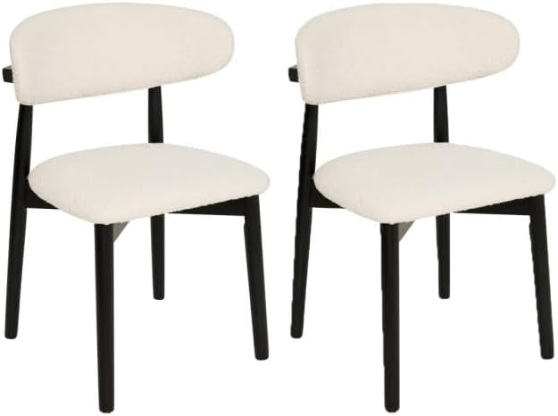 Paris Prix Atmosphera Créateur d'intérieur - Lot de 2 Chaises en Tissu Bouclette Sari 78cm Blanc & Noir