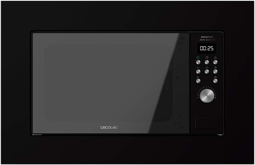 Cecotec Micro-ondes Encastrable avec Gril 20L Grandheat 2000 Built-In Black, 700W + Gril 900W, 9 Fonctions, 6 Niveaux, Minuterie 95 min, Céramique